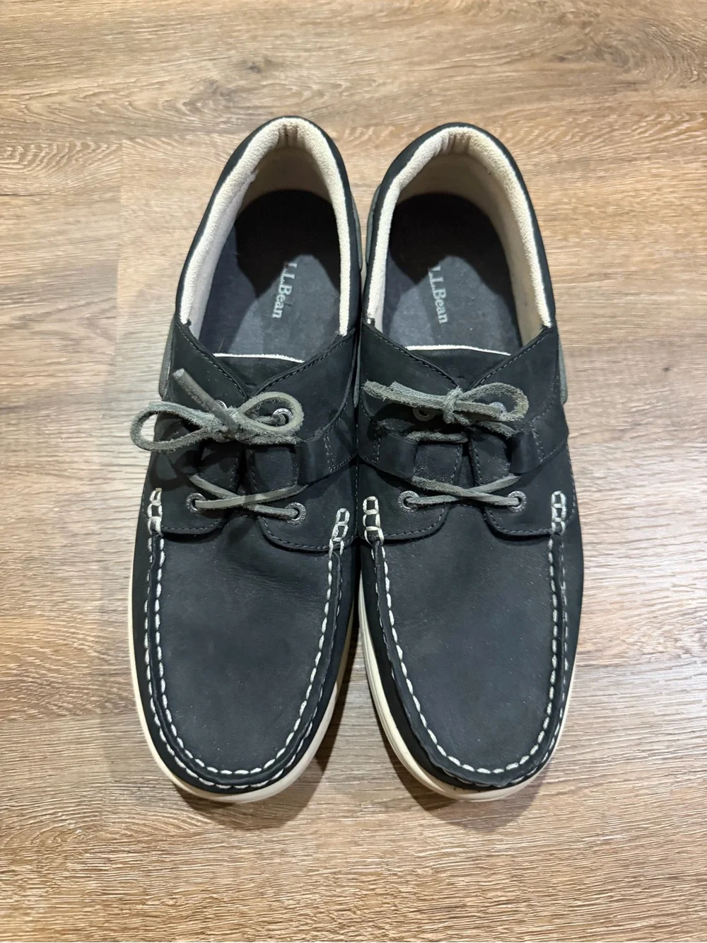 L.L.Bean Black Leather Boat Shoes Deck Moc Lace Up Casual Men’s Size 13